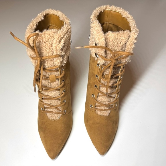 Jessica Simpson Women’s Heeled Faux Fur Tan Suede Pirlie Fuzzy Booties Size- 6M - Picture 2 of 11